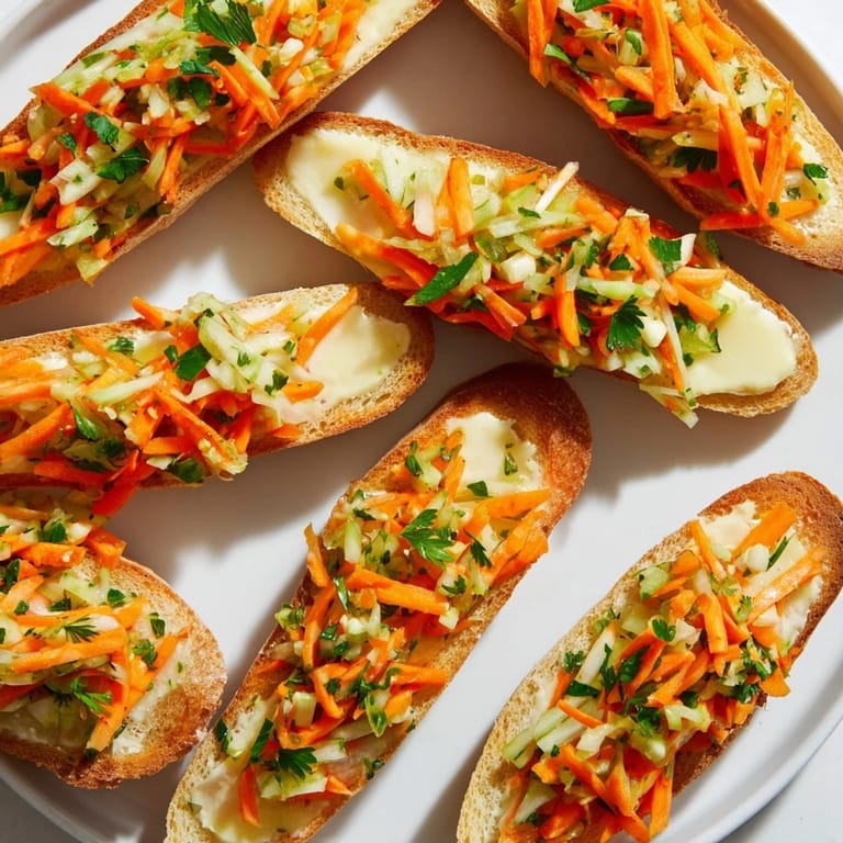 French-inspired cornichon and carrot slaw baguette bites perfect for festive gatherings.