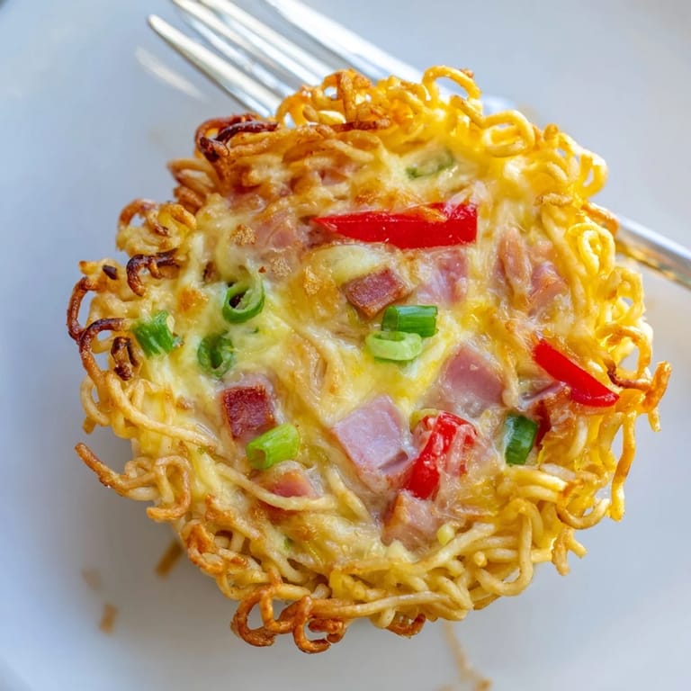 Savory, individual ramen quiche tartlets bursting with flavor and texture.