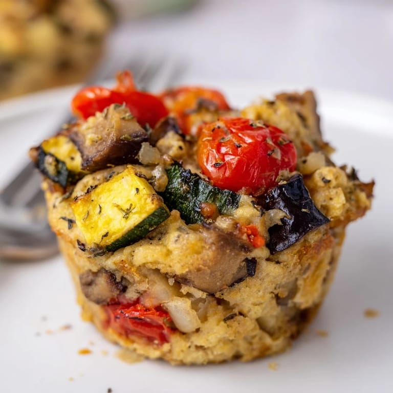 Muffins sains inspirés de la ratatouille, parfaits pour un matin nutritif.  