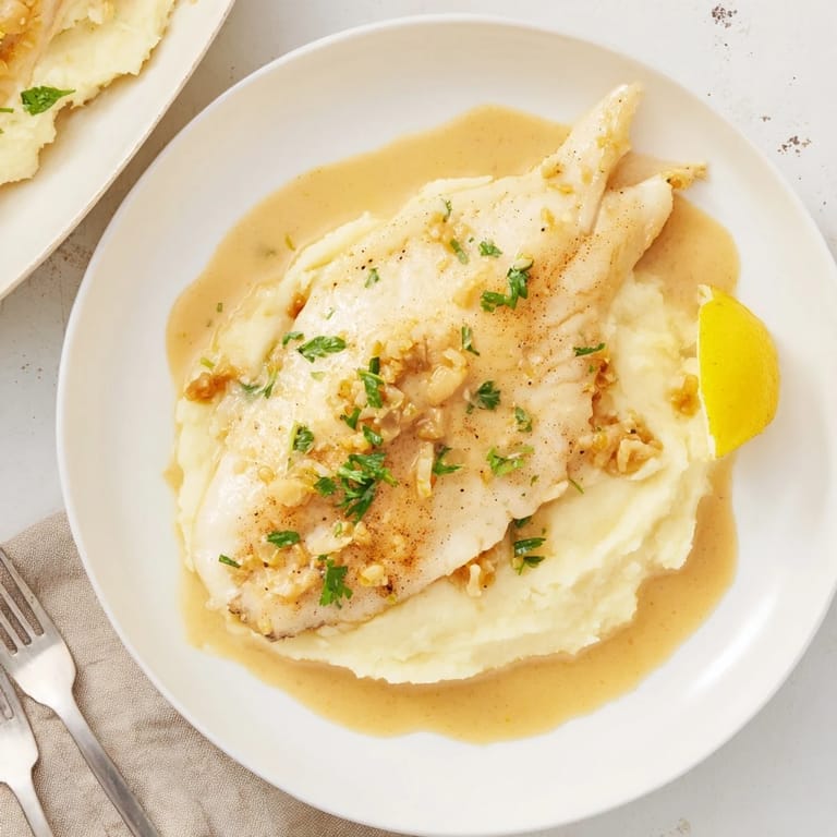 Délicates filets de sole Meunière dorés, arrosés de beurre citronné et parsemés de persil.  