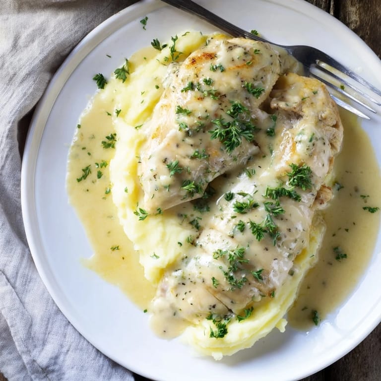 Repas réconfortant de poulet à la moutarde de Dijon et purée de pommes de terre moelleuse.