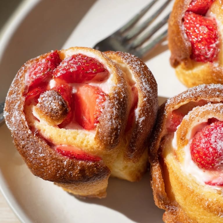 De charmants roulés de brioche fourrés aux fraises, idéaux pour le dessert léger.