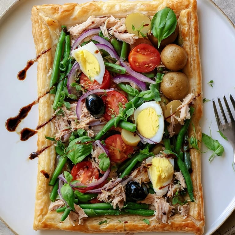 Chaud et doré, le feuilleté de Salade Niçoise offre des saveurs françaises authentiques.