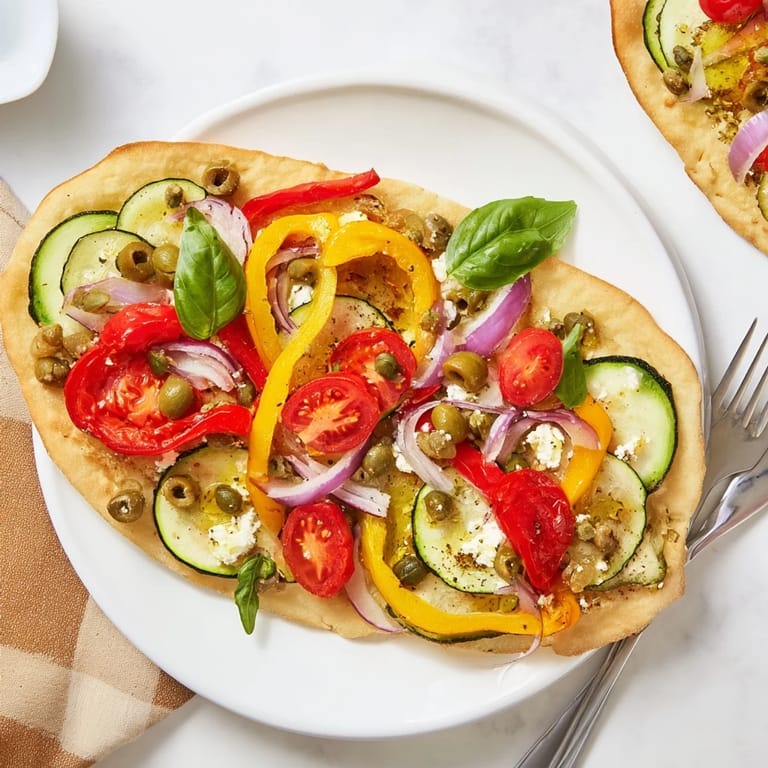 Savourez des flatbreads provençaux croustillants, garnis de légumes colorés frais.  