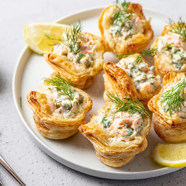 Délicieuses vol au vents garnies de fromage frais et saumon, idéales pour vos réceptions.
