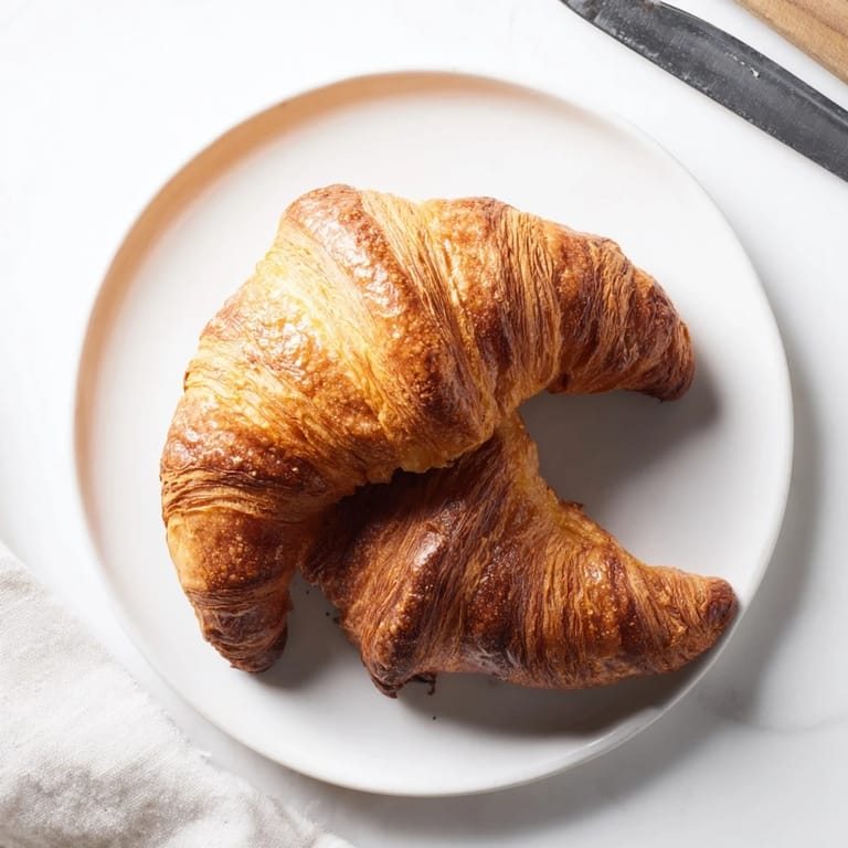 Minces croissants français, garnis de chocolat ou de confiture, idéaux pour un brunch.  