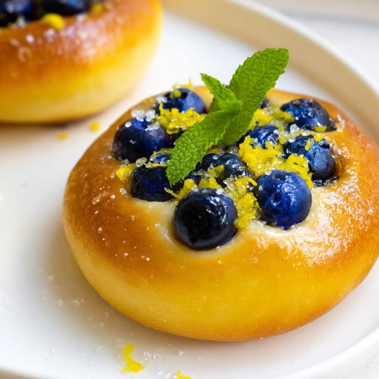 Golden, bubbly Sweet Blueberry & Lemon Focaccia, dotted with juicy blueberries and a sprinkle of sugar.