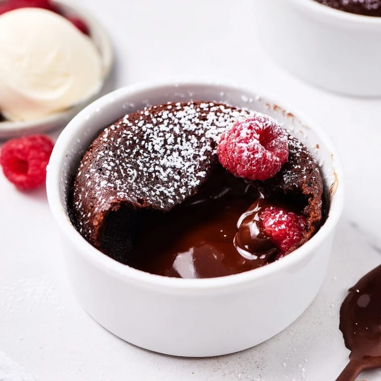 Rich, individual 5-Minute Quick Chocolate Lava Cakes for Two, dusted with powdered sugar, ready to eat.