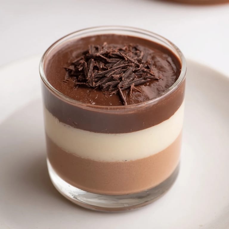 Elegant dark and milk chocolate layers, beautifully topped with white in the Express Pot de Crème.