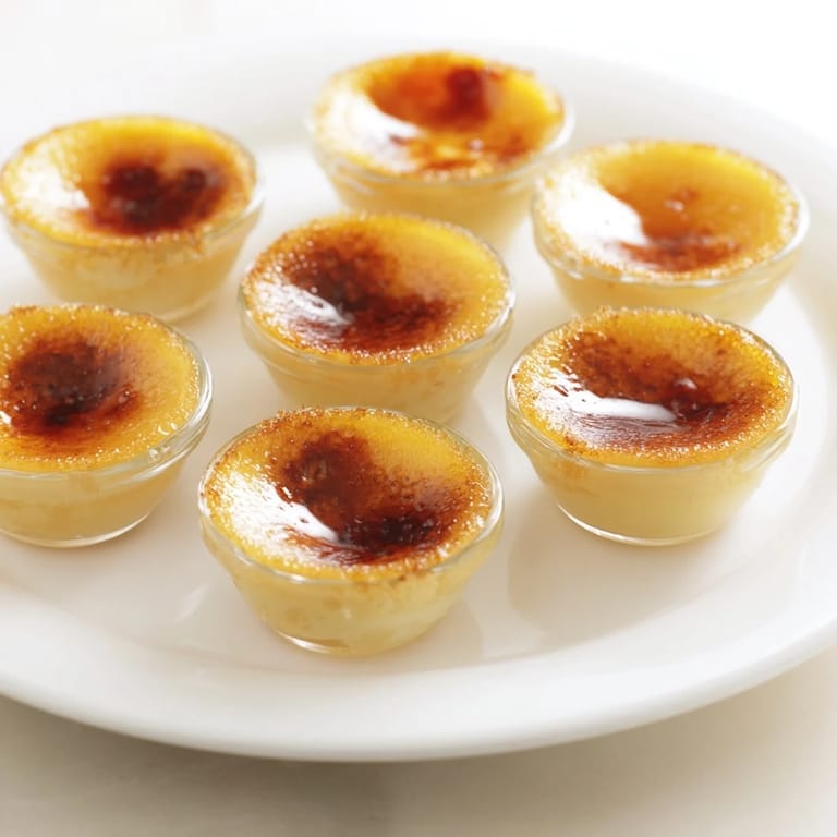 These elegant Quick Crème Brûlée Shot Glasses offer a delightful view of creamy custard, perfect dessert.