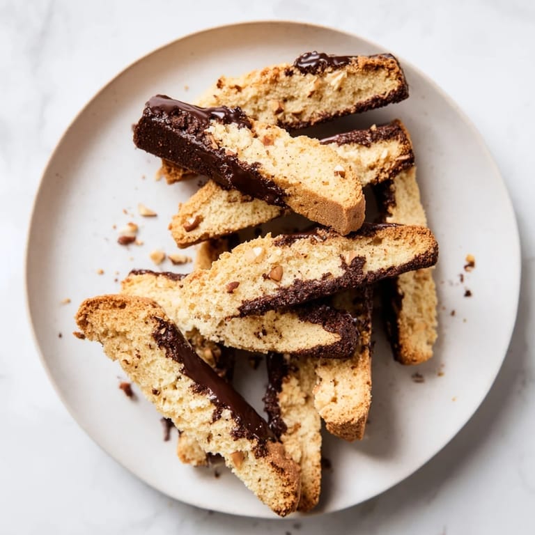 A close-up shot of crispy, hazelnut-studded Air Fryer French Hazelnut Biscotti, ready to enjoy.