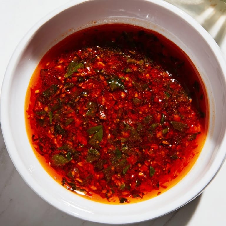 This rich, dark Simplified Burgundy Wine Reduction simmers in a pan, infused with fresh thyme.