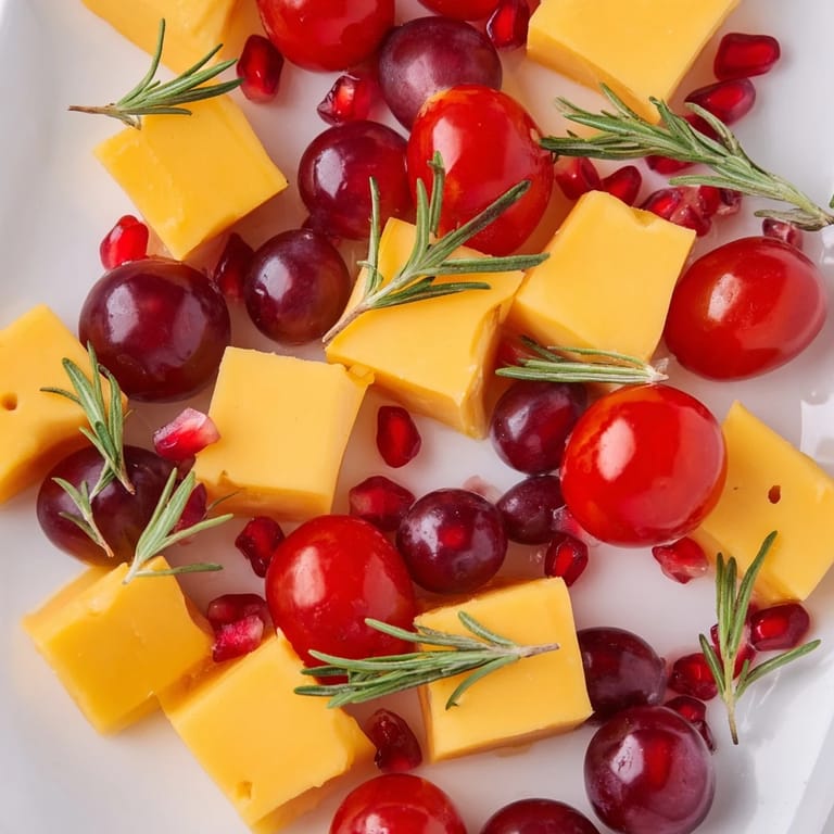 Close-up of a delightful Christmas Stocking Snack Tray, brimming with fresh fruits and cheeses.
