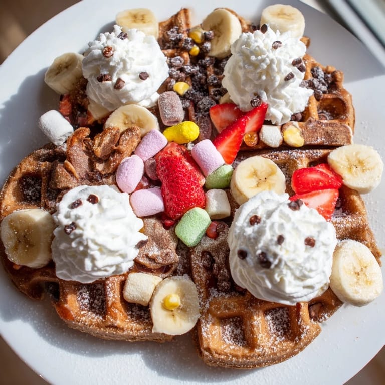 Build your own gingerbread house with these warm and crispy gingerbread waffles and fun toppings.