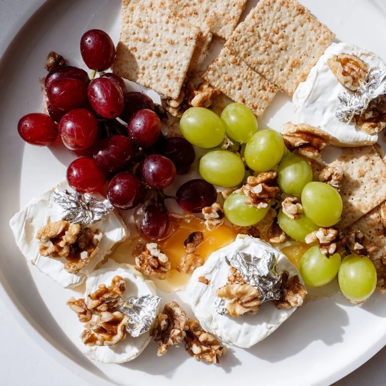 Festive Sparkling Grape and Silver Cracker Platter, layered with cheeses, perfect for any holiday gathering.