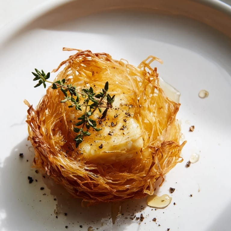 A close-up of The Rustic Barnyard appetizer shows golden phyllo nests piled with farmhouse cheeses.