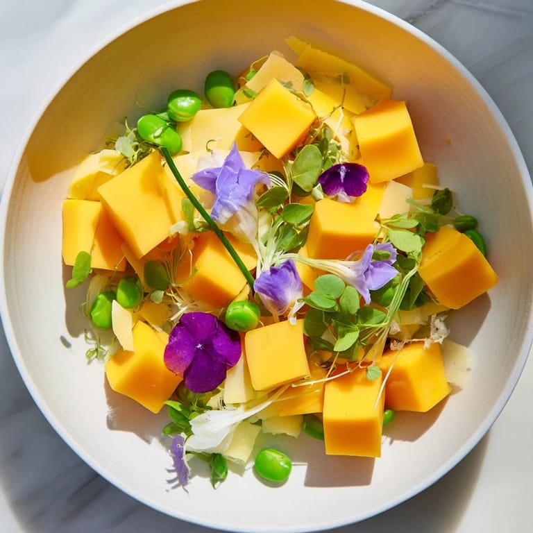 Discover savory cheese treasures within this Secret Garden, beautifully garnished with fresh flowers and greens.