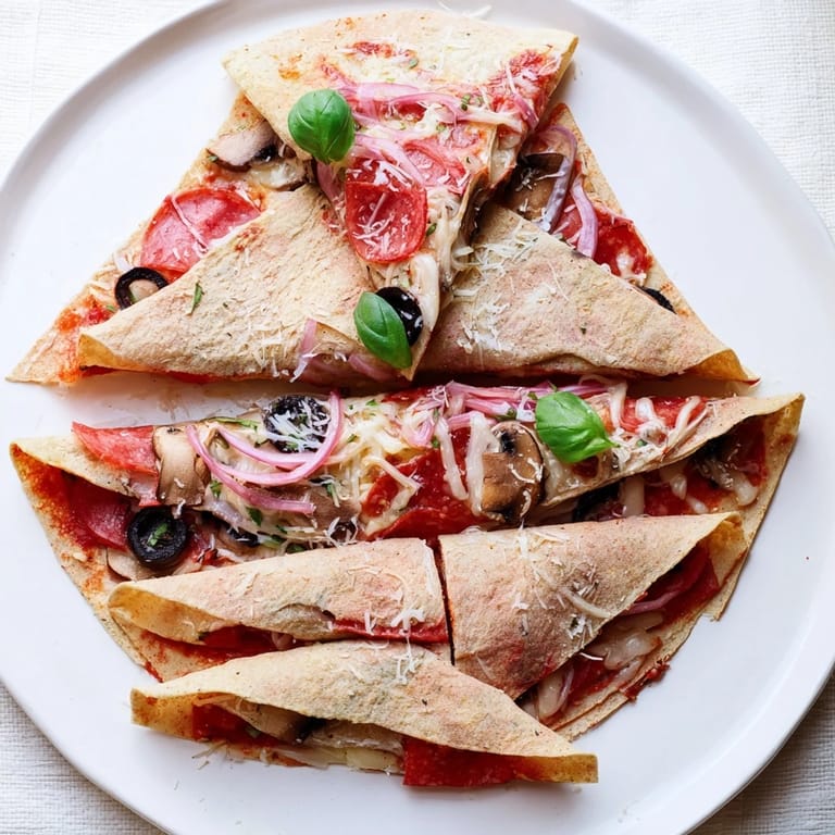 Homemade cheesy tortilla pizza wrap, a quick and easy snack perfect for lunch or a quick dinner.