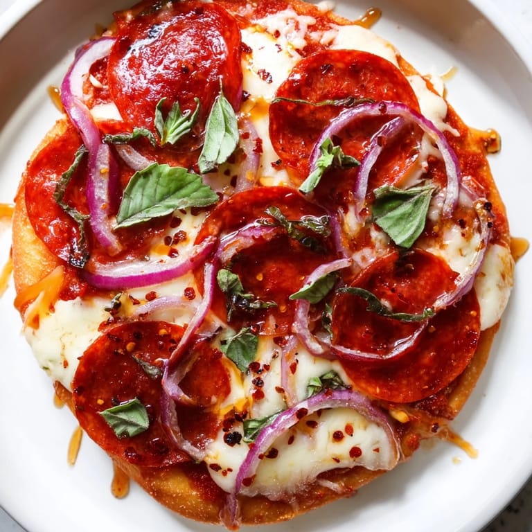 Hot honey pepperoni flatbread fresh from the oven, bubbly cheese and spicy pepperoni delight.