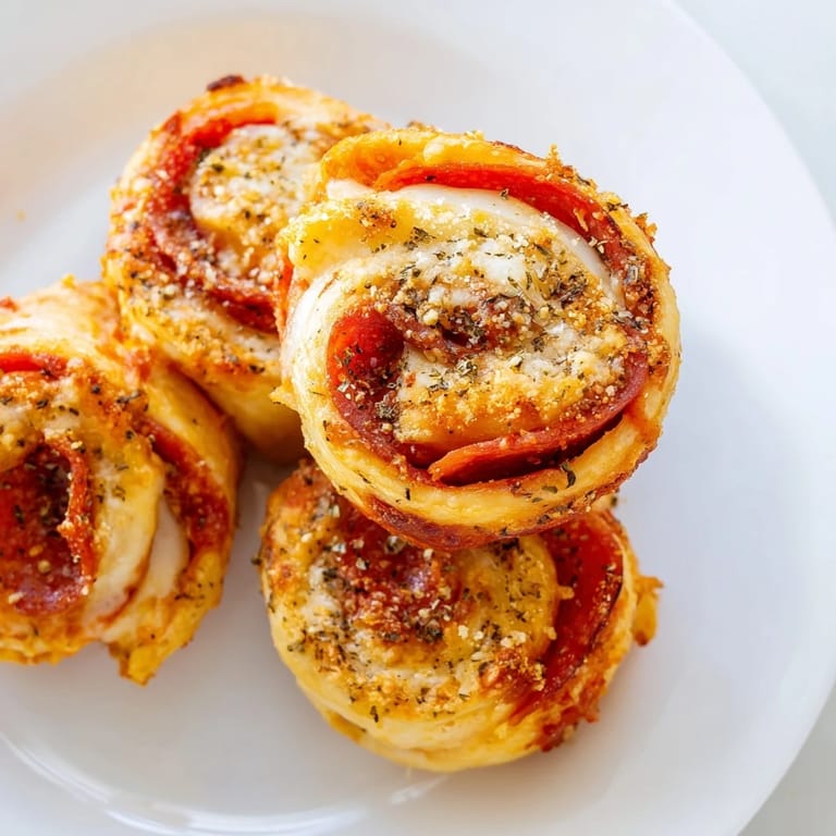 Close-up of crispy Air Fryer Pizza Rolls showing melted cheese and pepperoni, ready to eat.