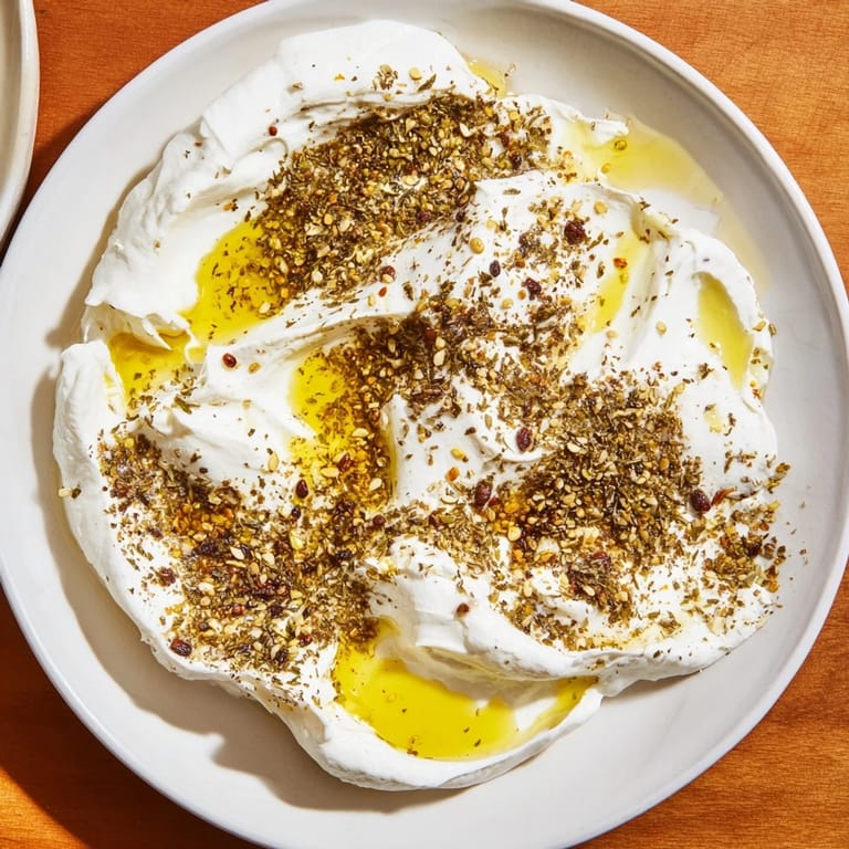 Homemade Levantine labneh cheese, a thick and tangy Middle Eastern spread, perfect for dipping.