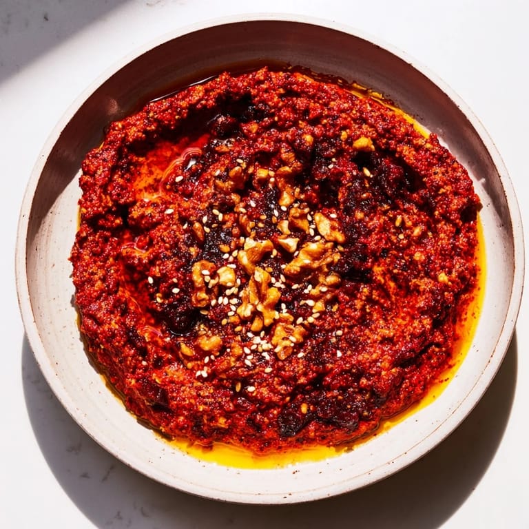 Serving suggestion: Enjoy flavorful Syrian Muhammara with vegetables, crackers, or pita bread.
