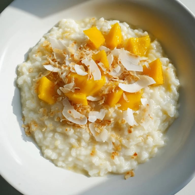 Close-up of a delightful coconut rice sweet dish, a tropical dessert perfect after a savory meal.