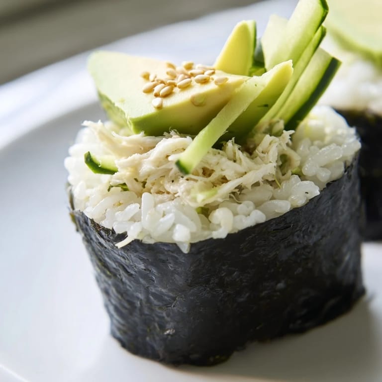 Close-up of delicious Sushi Rice Hand Rolls with visible layers of rice, nori, and colorful fillings.