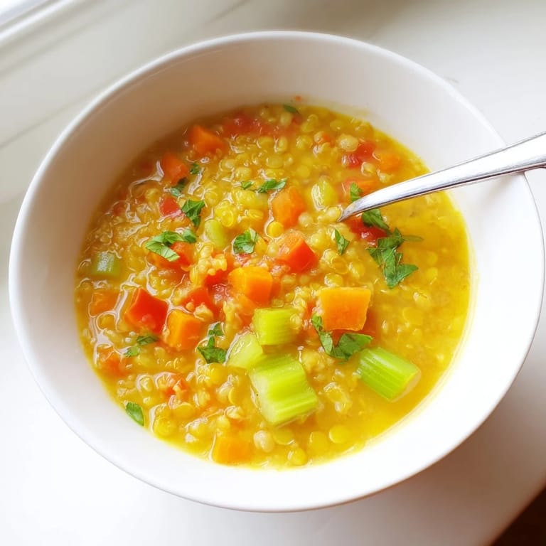 Cette soupe Mung Bean Soup à l'aspect crémeux mijote avec des épices réconfortantes et des légumes racines colorés.