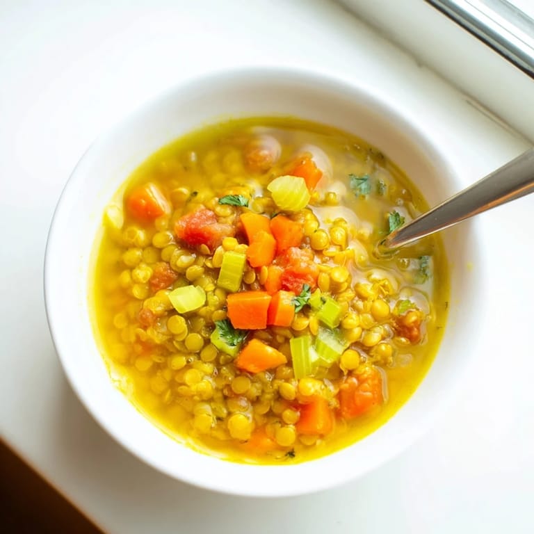Présentation appétissante de la soupe Mung Bean Soup accompagnée d'une tranche de pain naan croustillant, parfaite pour un dîner vegan.
