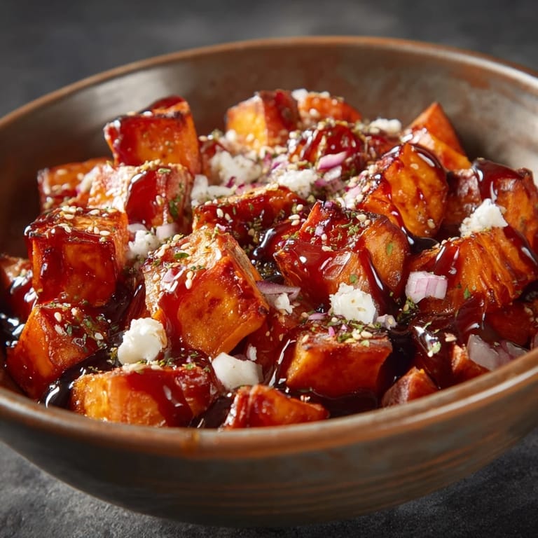 Le Sweet Potato Burger Bowl, un dîner sain en bol, présente du bœuf épicé, des pommes de terre douces caramélisées, des oignons rouges vifs et une sauce maison pour un repas réconfortant.