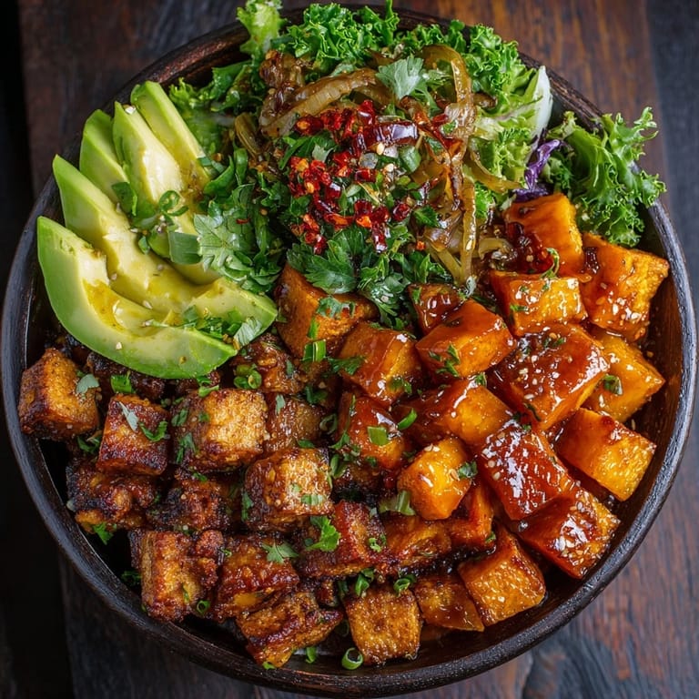 Plongez dans ce Sweet Potato Burger Bowl savoureux, avec une garniture de concombres acides, de tomates rouges juteuses et une touche de sauce burger onctueuse pour une bouchée parfaite.