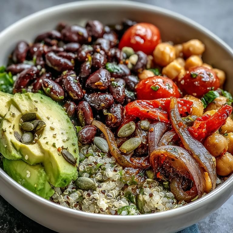 Voici votre Three-Bean Power Bowl, un repas sain rempli de haricots et de grains.