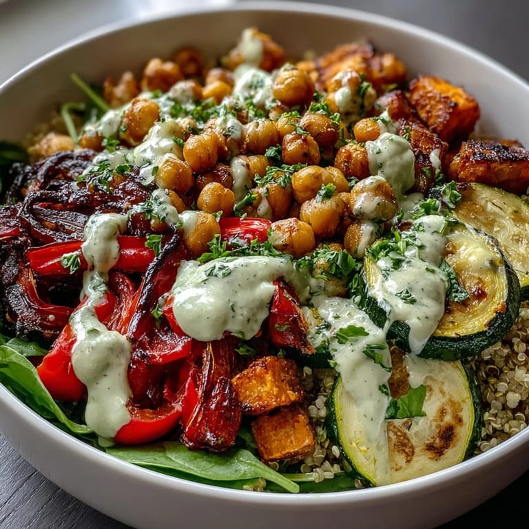 Visuellement attrayant plat reuni de pois chiches rôtis et de légumes colorés, prêt à servir.