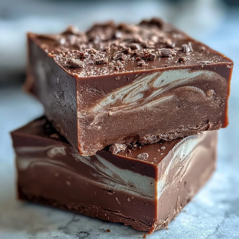 Délicieux Hojicha Fudge maison, texture crémeuse et couverture de chocolat riche et fondant.