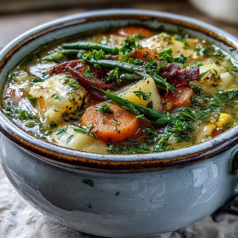 Amish Snow Day Soup velouté aux carottes et pommes de terre, parfumé à la crème et au thym.