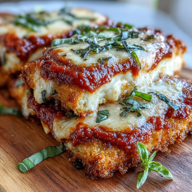 Panne dorée du Crispy Tofu Chicken Parm Bakes, avec une chapelure à l'Asiago et du fromage fondu, parfait pour les végétariens.