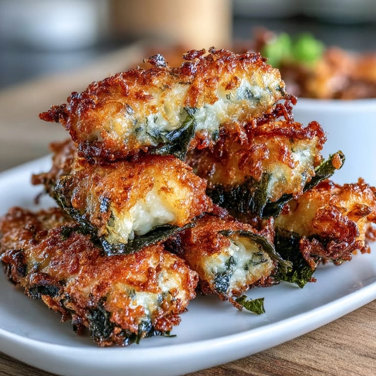 Feuilles de nori frites en tempura, texture croustillante et saveur marine, idéales pour un apéritif japonais.