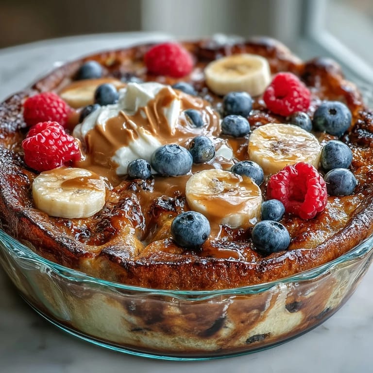 Ce Baked Protein Pancake Bowl farmhouse style attend ses garnitures de beurre salé et sirop d'érable, parfait pour un petit-déjeuner healthy.