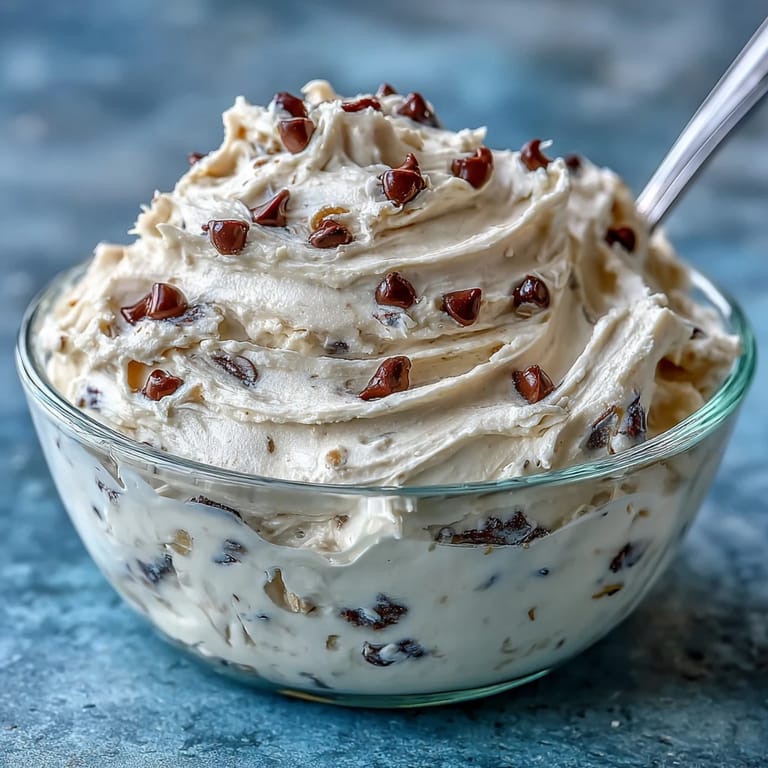 Présentation du Greek Yogurt Cookie Dough servi froid, avec une texture de pâte à cookies classique et des éclats de noix de coco.