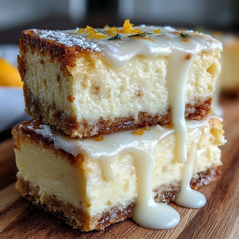 Barres crémeuses au cheesecake infusées de Limoncello, reposant sur une croûte croustillante de biscuits au citron.