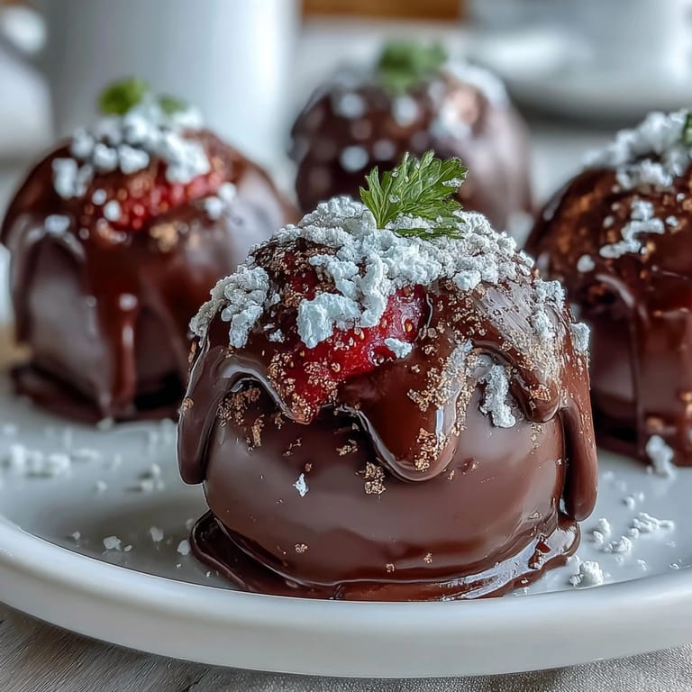 3. Smooth chocolate ganache truffles blended with strawberry flavor, dipped in dark chocolate and adorned with gold dust for an opulent treat.