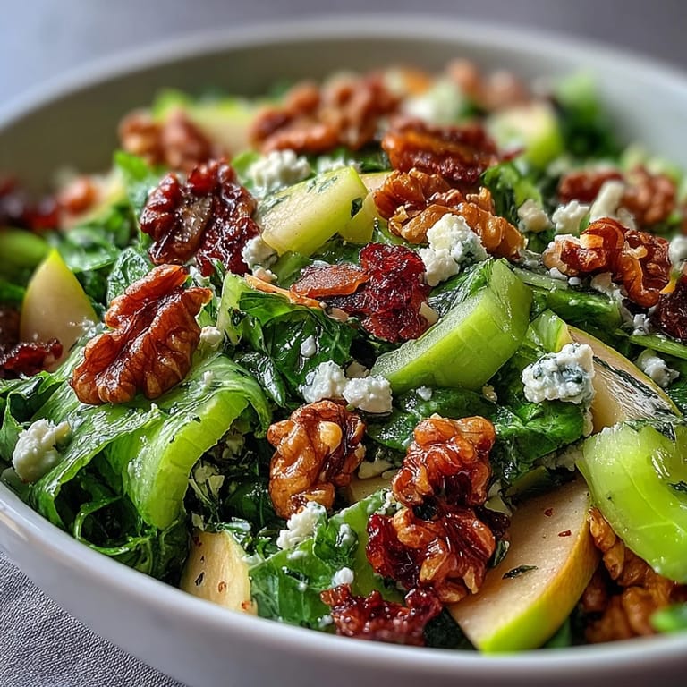 Salade croquante au céleri et aux pommes avec noix et feta - un mélange coloré de céleri croquant, de pommes sucrées, de noix grillées et de feta émiettée dans une vinaigrette zestée.