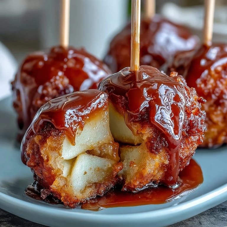 Bouchées de pommes croquantes enrobées de sucre rouge, idéales pour les buffets.
