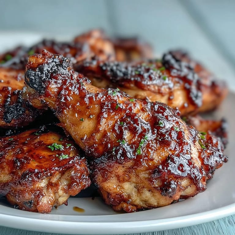 Cuisses de poulet tendres nappées d'une sauce au miel et à l'ail, cuites à la perfection.