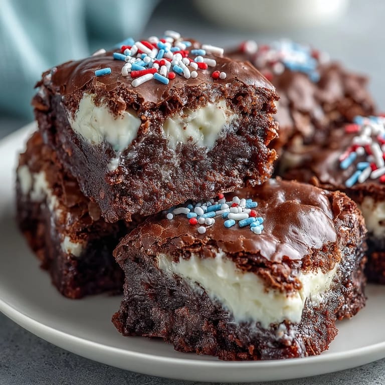 Délicieux brownies en bouchées avec glaçage crémeux et décorations patriotiques pour le 4 juillet.