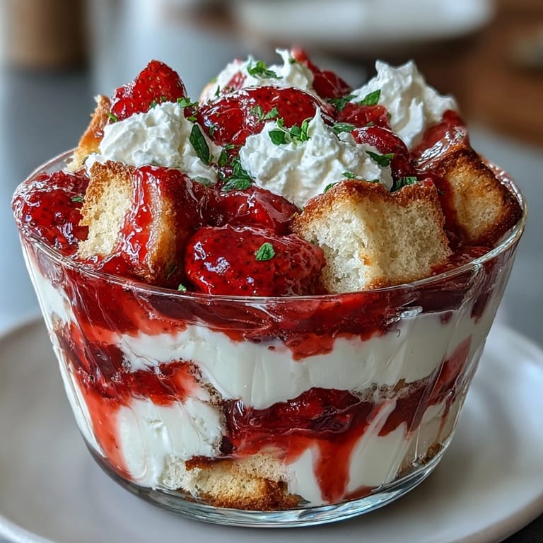 1. Trifle en couches de shortcake aux fraises et crème fouettée, un dessert élégant pour la fête des mères