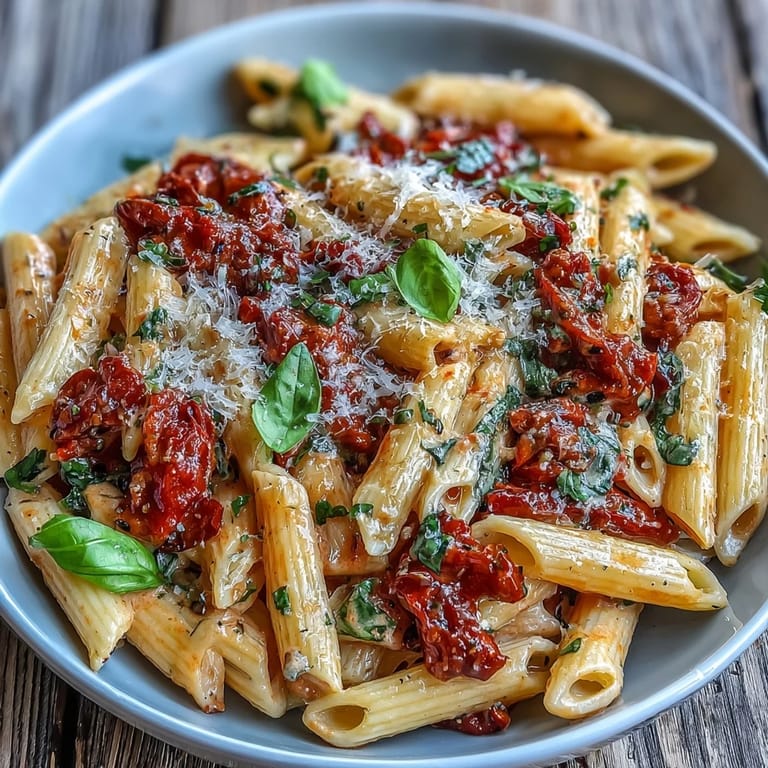 Assiette gourmande de Pasta Crémeuse Tomate Basilic, prête à ravir les papilles.