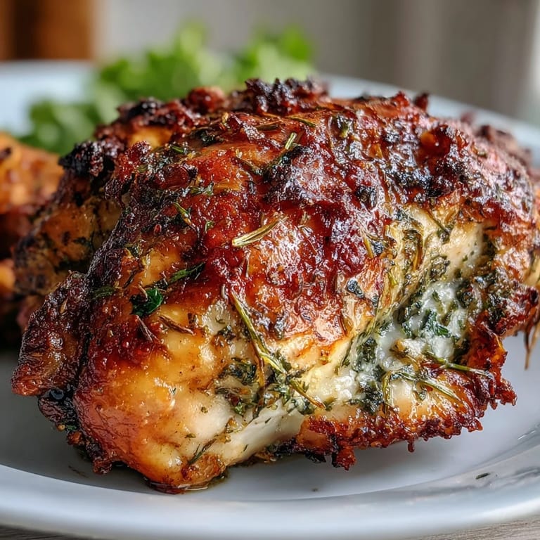 Poulet rôti en croûte d'herbes aromatiques, visuellement irrésistible pour une occasion spéciale.