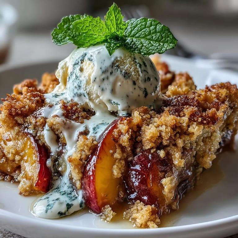 Magnifique Matcha Peach Cobbler, couleur vibrante, dessert réconfortant parfait.